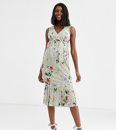 Платье миди с цветочным принтом и поясом ASOS DESIGN Maternity-Мульти