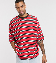 Oversize-футболка из органического хлопка в полоску с эффектом кислотной стирки ASOS DESIGN Tall-Красный