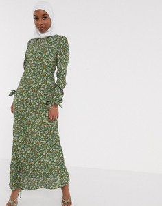 Чайное платье макси с длинными рукавами и цветочным принтом ASOS DESIGN-Мульти