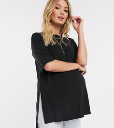 Черная свободная длинная футболка в рубчик ASOS DESIGN Maternity-Черный
