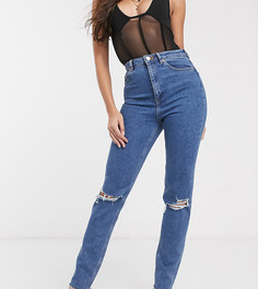 Узкие джинсы в винтажном стиле с завышенной талией и дырками на коленях ASOS DESIGN Tall Recycled Farleigh-Синий