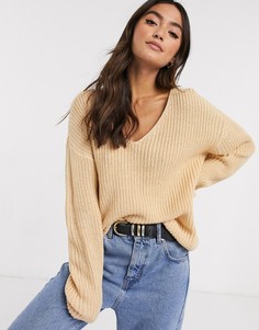 Джемпер в рубчик с v-образным вырезом Brave Soul-Кремовый