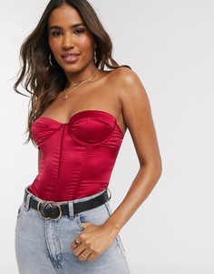 Атласный топ-корсет на косточках ASOS DESIGN-Красный