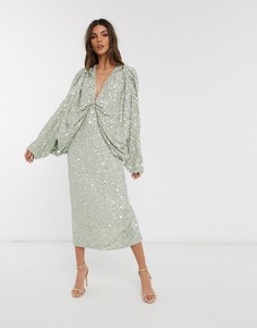 Платье миди с пайетками и рукавами кимоно ASOS EDITION-Зеленый