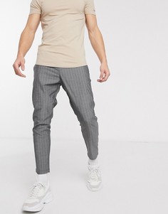 Темно-серые суженные книзу брюки до щиколотки в тонкую полоску Only & Sons-Серый