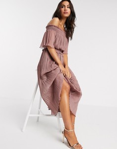 Присборенное платье миди с открытыми плечами ASOS DESIGN-Фиолетовый