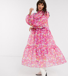 Полупрозрачное платье миди с винтажным цветочным принтом Reclaimed Vintage Inspired-Мульти
