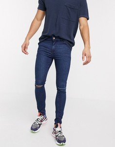 Темно-синие эластичные джинсы с прорехами ASOS DESIGN-Синий