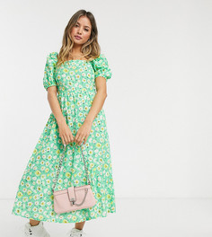 Платье миди с пышными рукавами и цветочным принтом Reclaimed Vintage inspired-Мульти