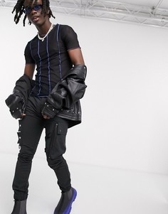Черная сетчатая футболка обтягивающего кроя с контрастными швами ASOS DESIGN-Черный