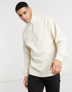 Светло-бежевый джемпер с воротом на молнии Topman-Белый