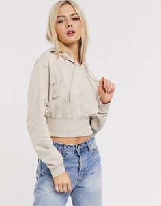 Бежевый короткий худи с широкой нижней кромкой в рубчик ASOS DESIGN-Кремовый