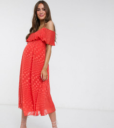 Короткое приталенное платье в горошек с открытыми плечами Little Mistress Maternity-Оранжевый