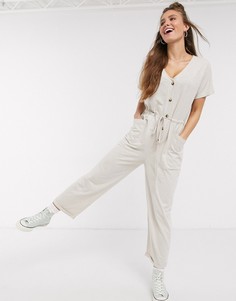 Трикотажный комбинезон с пуговицами и завязкой ASOS DESIGN-Бежевый