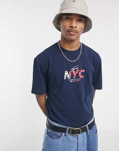 Темно-синяя футболка с принтом "NYC" на груди Tommy Jeans-Темно-синий