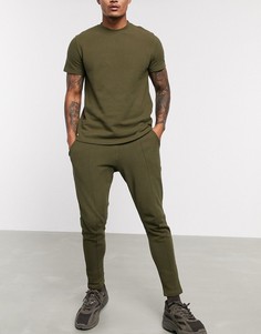 Темно-зеленые джоггеры скинни от комплекта с защипами из ткани пике ASOS DESIGN-Зеленый