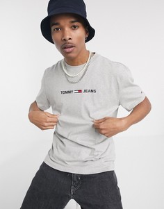 Серая меланжевая футболка с логотипом на груди Tommy Jeans-Серый