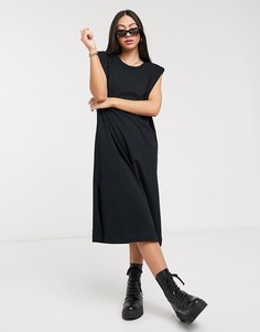 Черное платье-футболка миди с плечиками ASOS DESIGN-Черный
