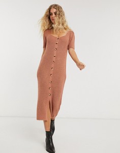 Трикотажное платье миди на пуговицах ASOS DESIGN-Розовый