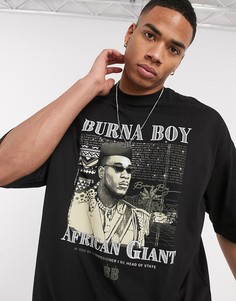 Длинная oversized-футболка с принтом "Burna Boy" ASOS DESIGN-Черный
