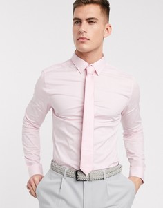 Светло-розовая обтягивающая рубашка из поплина с длинными рукавами New Look-Розовый