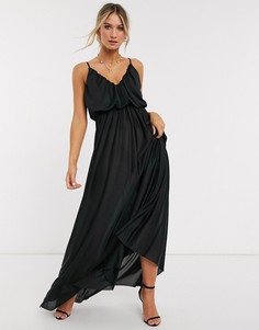 Черное платье макси на бретельках с глубоким вырезом ASOS DESIGN-Черный