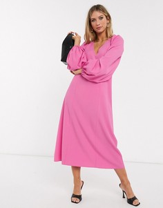 Розовое платье-трапеция миди со шнуровкой на спине ASOS DESIGN-Розовый