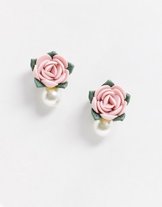 Серьги с цветочным дизайном и искусственным жемчугом French Fashion House-Мульти