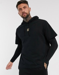 Худи черного цвета с логотипом и ярусными рукавами SikSilk-Черный