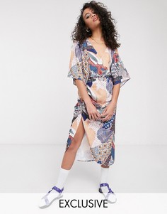 Платье миди с запахом и принтом ASOS MADE IN KENYA-Мульти