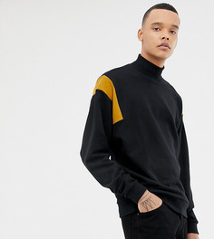 Черный свитшот в стиле колор блок с высоким воротом ASOS DESIGN Tall-Зеленый