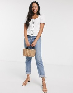 Белый льняной топ с вышивкой French Connection