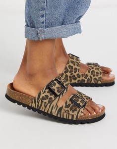 Кожаные сандалии со звериным принтом и пряжкой Vero Moda-Мульти