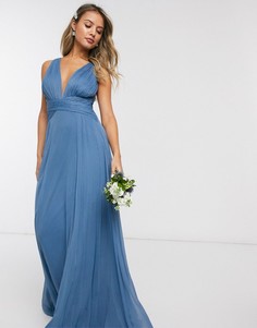Платье макси со сборками на лифе, драпировкой и запахом на поясе ASOS DESIGN Bridesmaid-Синий