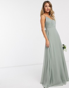 Платье макси на бретельках со сборками и поясом ASOS DESIGN Bridesmaid-Зеленый