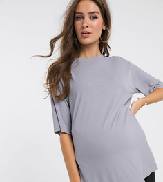 Серая свободная футболка в рубчик с разрезами по бокам ASOS DESIGN Maternity-Серый