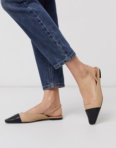 Бежево-черные балетки с ремешком через пятку ASOS DESIGN-Бежевый