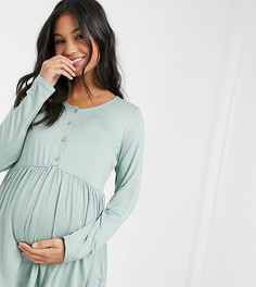 Свободный топ для кормления с длинными рукавами и пуговицами ASOS DESIGN Maternity-Зеленый