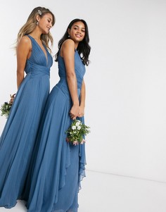Платье макси с присборенным топом и ярусной юбкой ASOS DESIGN Bridesmaid-Синий