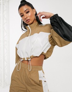 Бежевая спортивная короткая куртка в стиле колор блок ASOS DESIGN-Светло-коричневый