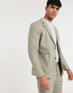 Повседневный хлопковый пиджак цвета хаки от комплекта ASOS DESIGN-Зеленый