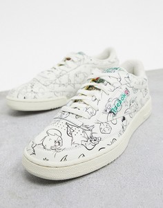 Белые кожаные кроссовки со сплошным принтом Reebok club c-Белый