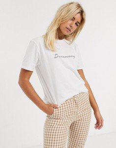 Футболка из органического хлопка с надписью "Dreaming" ASOS DESIGN-Белый