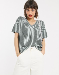 Oversized-футболка с V-образным вырезом в полоску ASOS DESIGN-Зеленый