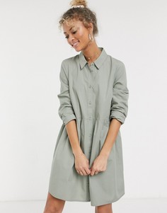 Свободное платье-рубашка мини цвета хаки ASOS DESIGN-Зеленый