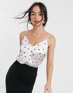 Атласный топ на бретельках с принтом в горошек ASOS DESIGN-Мульти