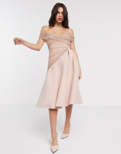 Платье миди с открытыми плечами ASOS DESIGN-Розовый