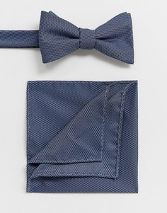Синий фактурный галстук-бабочка и платок-паше Selected Homme-Темно-синий