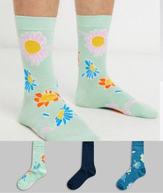 Набор из 3 пар носков с цветочным принтом ASOS DESIGN-Синий