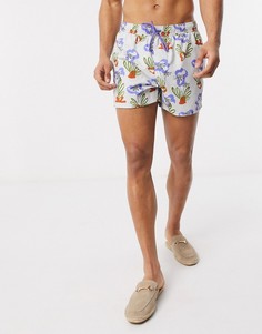 Короткие шорты для плавания с принтом ASOS DESIGN-Серый
